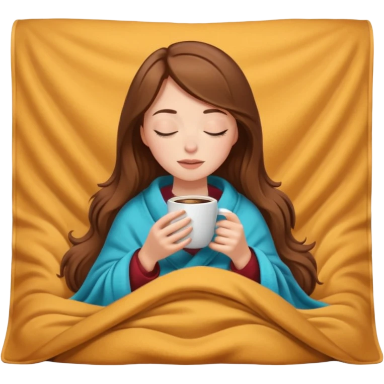 brown-haired white girl inside a blanket sipping coffee eyes closed emoji