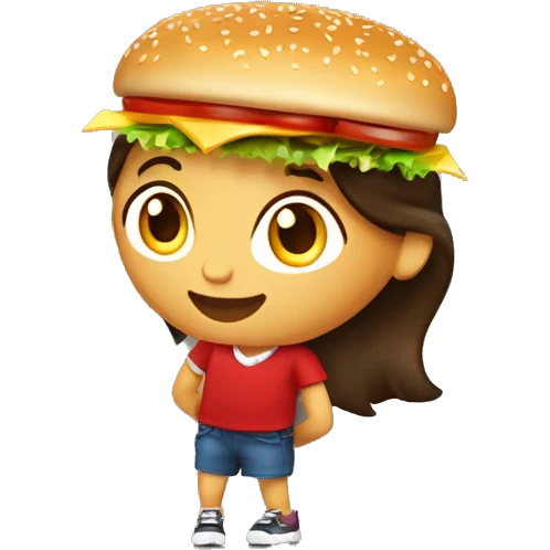 Fille brune contente debout qui mange un burger macdo  emoji