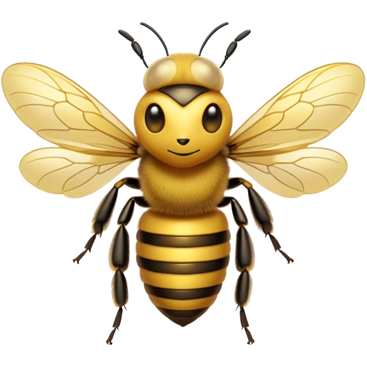 Cinematic Noble Bee Portrait Emoji, Poised and industrious, with a compact, fuzzy body in golden-yellow hues, delicate translucent wings, and a gentle, determined expression with focused eyes, Simplified yet sharp and sophisticated features, highly detailed, glowing with a soft, sunny radiance, high shine, intelligent and diligent, stylized with an air of natural elegance, focused and alert, soft glowing outline, capturing the essence of a watchful and confident bee that appears ready to buzz out of the screen with effortless authority! emoji