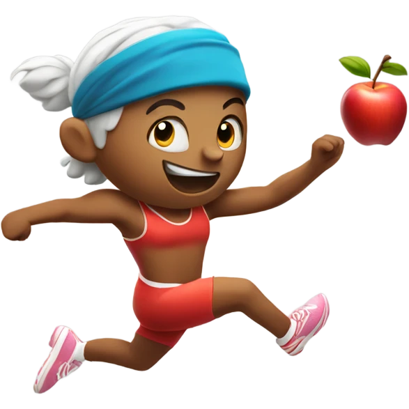 apple sprinting, wearing a headband and waving arms emoji