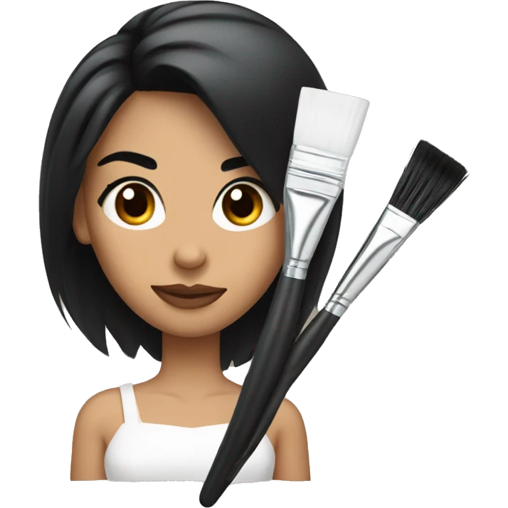 a woman with black hair styling someone eyebrows with a brow brush emoji