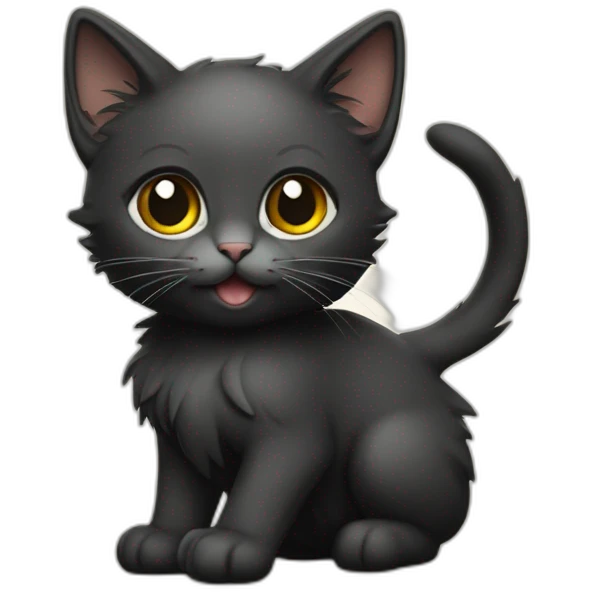Черный kitten wizarrd, в ведьмовской колпаке с метлой, колдует emoji
