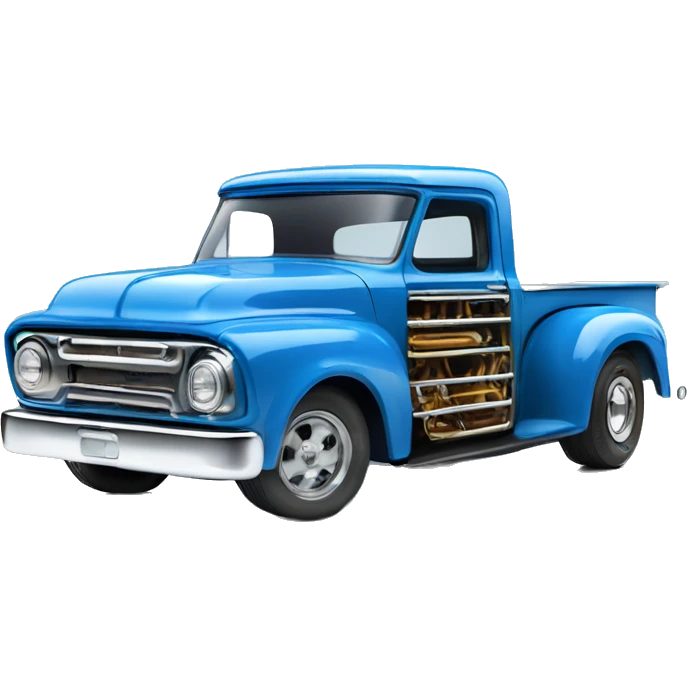 Hot rod, panel truck, 1964 with exposed chrome pipes, blue  emoji