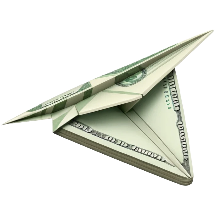 Paper plane made of money side view emoji