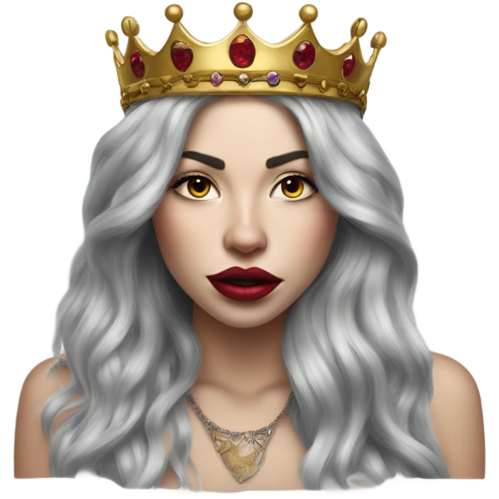 Caucasian Hyper realistic long hair wearing a crown and tattoos big lips emoji