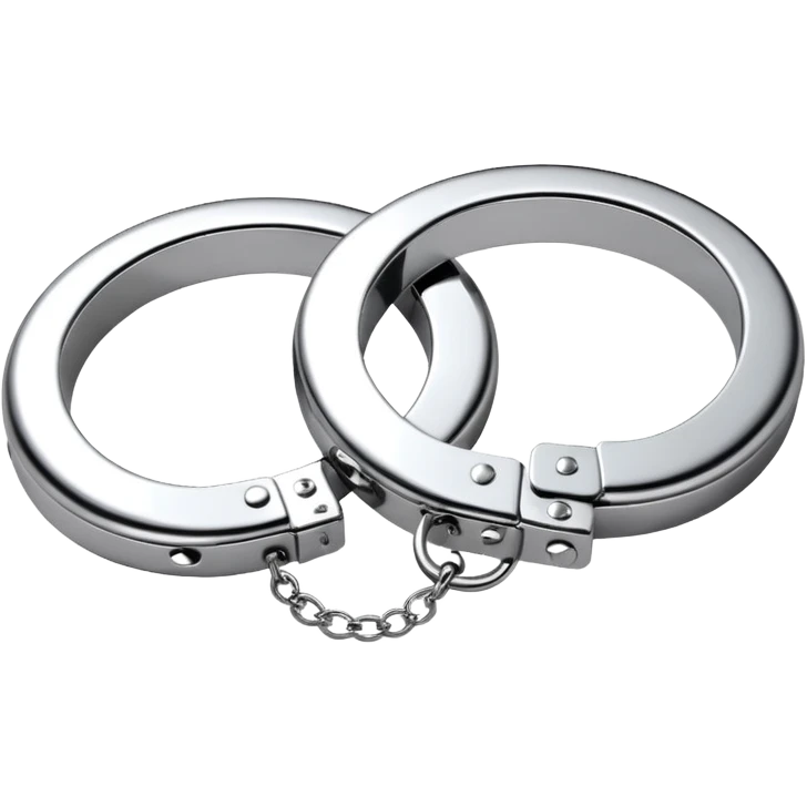 A pair of elegant handcuffs emoji made of silver chrome, smooth rounded design, glossy metallic reflections, luxury fetish aesthetic, minimal iOS emoji style, centered, clean white background emoji