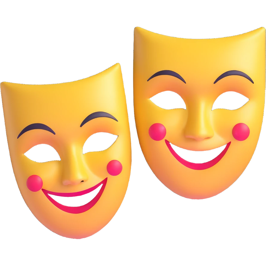 two theatre masks comedy and tragedy, happy and sad face masks emoji
