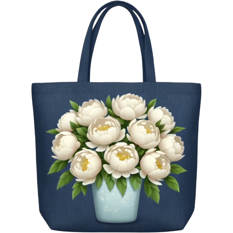 canvas tote bag filled with white peonies and gypsophila emoji