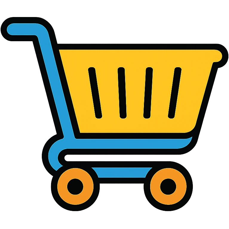 Shopping cart icon with a basket and wheels emoji