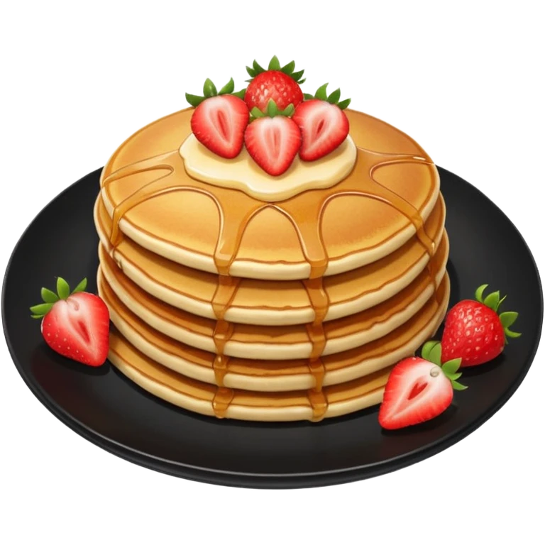 Pancakes with strawberries in a boack plate emoji