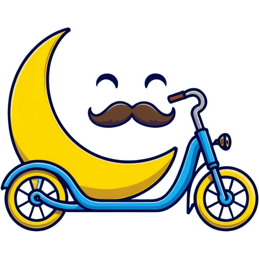 yellow crescent moon with a fancy handlebar mustache and cute smiling face emoji