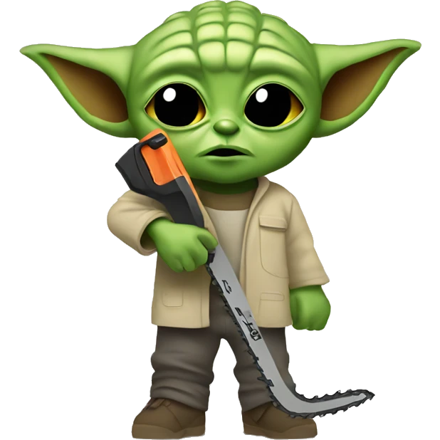 Little Yoda works with chainsaw emoji