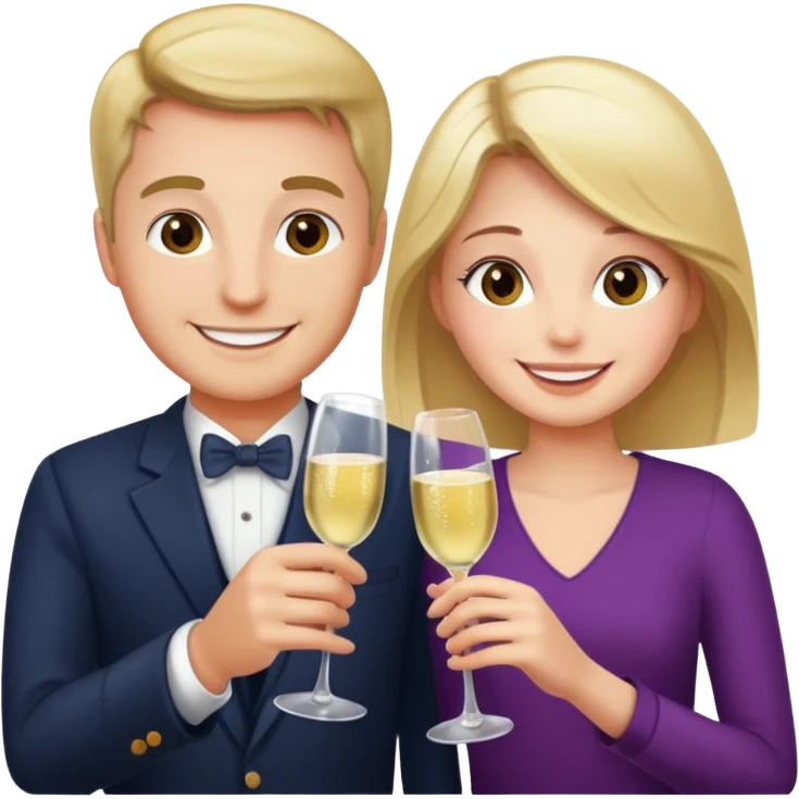 man and girl toasting with sparkling wine, smiling emoji