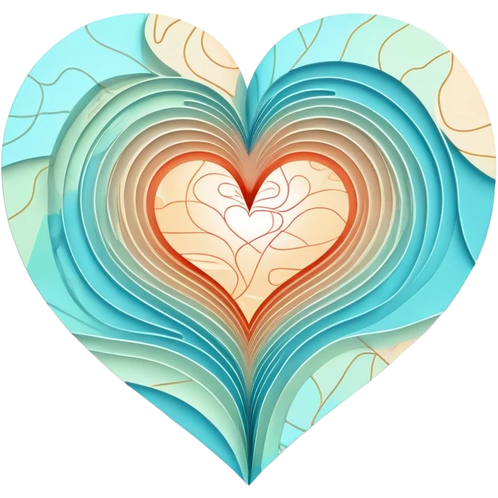 Abstract folded map with topographic line patterns forming subtle heart shapes, ethereal glowing map with magical abstract heart contours emoji