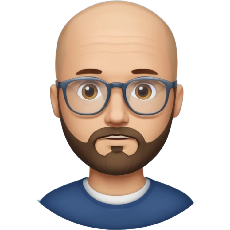 shaven head white man with glasses and beard emoji