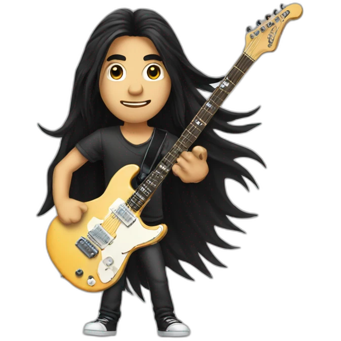 Guy with black long hair playig electric guitar emoji