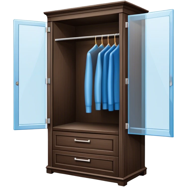 Icon for Furniture Design: a blueprint of a wardrobe without clothing inside, featuring a 3D installation with dimensions and a ruler or measuring tape. The icon should represent the detailed design and measurement process in furniture creation. Transparent background. emoji