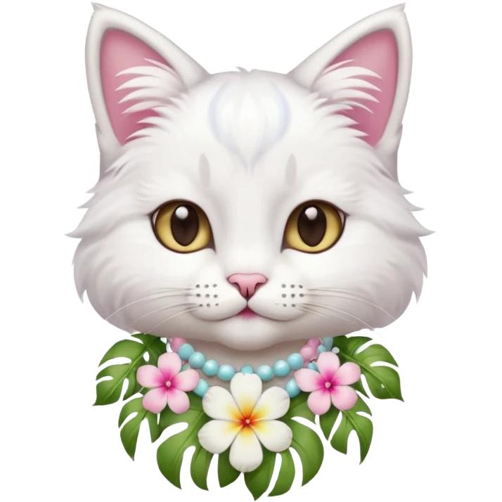 A cute cat with hawaiian pastel flower necklace, posing proudly. emoji