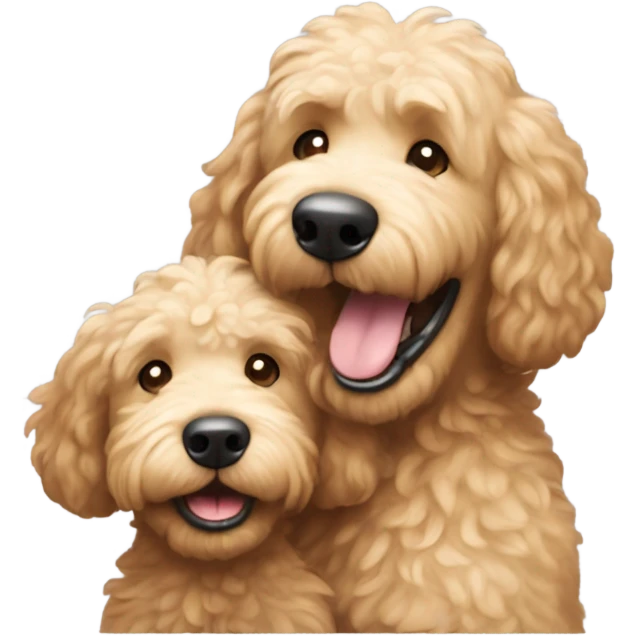 Cute sweet miniature golden doodle biting funny brown haired 49 year old man emoji