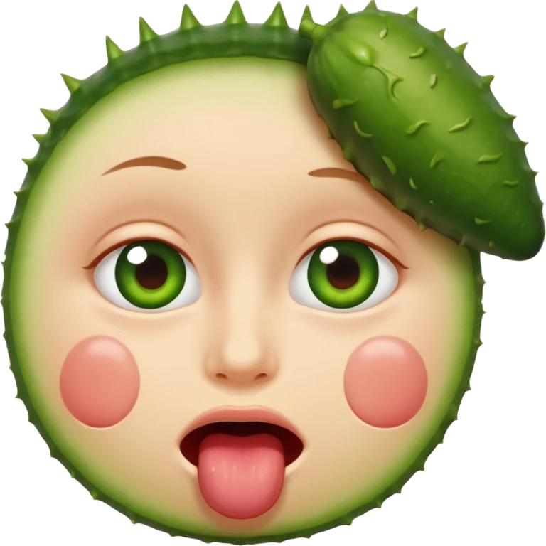 blushing face with pickle in mouth emoji