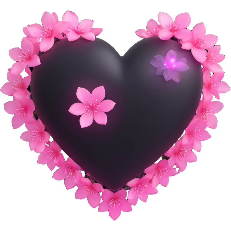 goth sakura heart, black heart with glowing pink sakura petals, magical aura emoji