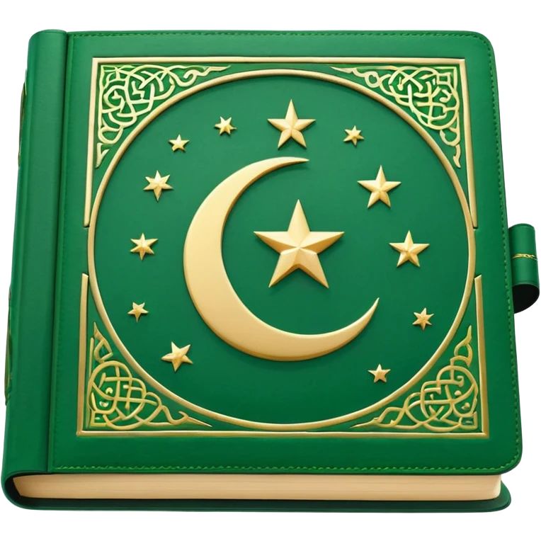 Closed Quran with the Islamic Symbol on it (moon and star) green emoji
