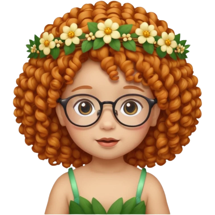 baby with big flower tiara ginger curly hair and glassess emoji