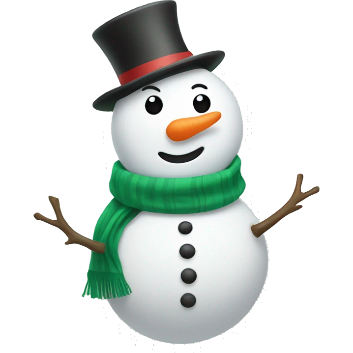 Snowman with a cute smile and a green scarf emoji