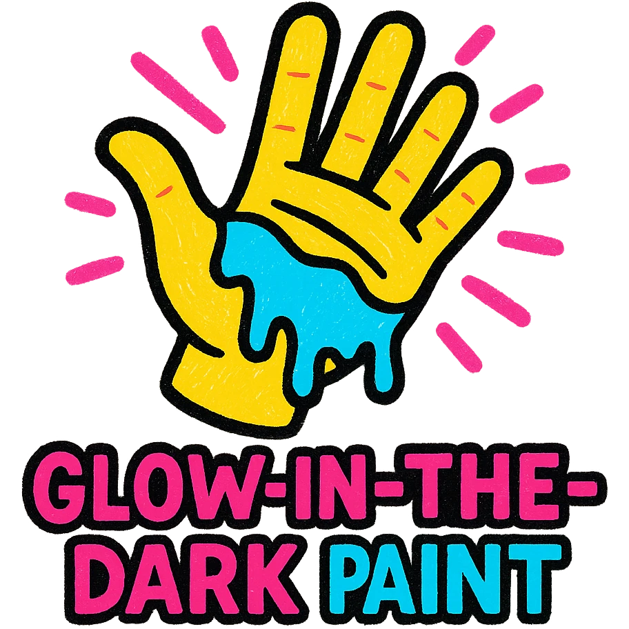 Glow-in-the-dark paint logo, glowing hand with paint emoji