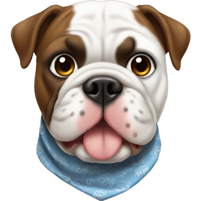 White and dark brown bulldog wearing bandana emoji