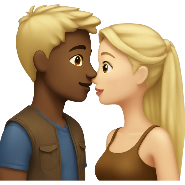 Blonde girl and brown boy kissing emoji