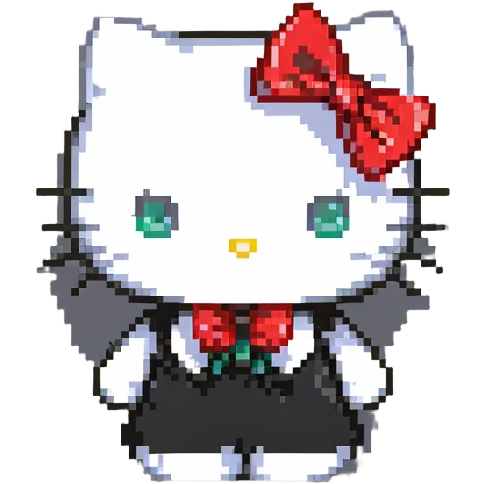 Hello Kitty character with a red bow and white face emoji