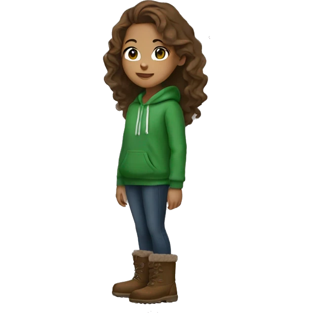 A girl in a green hoodie wearing brown UGGs with wavy brown hair long emoji