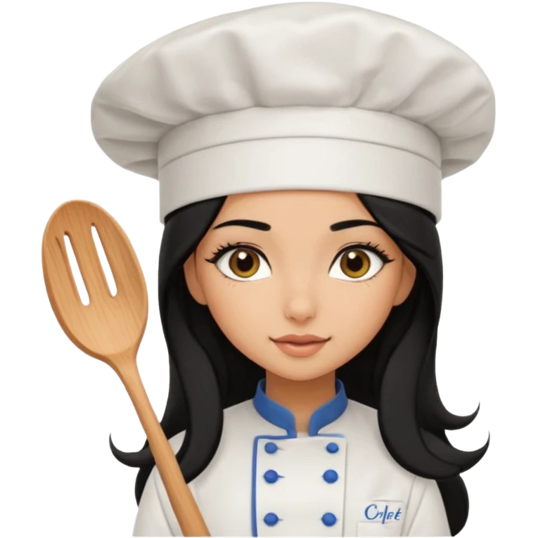 Create a cute girl, black hair, Middle Eastern with lashes  chef🧑‍🍳 emoji, barbie vibes tan skin black long hair with long lashes BADDIE VIBES long black hair and tanned skin  emoji