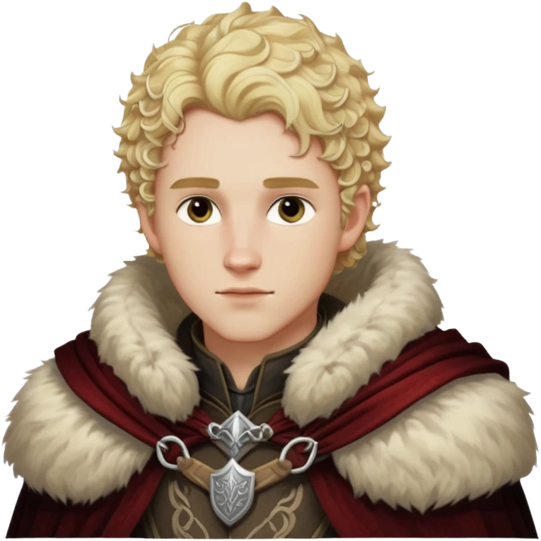 Cullen Rutherford from Dragon Age with blonde curly hair and fur mantle emoji