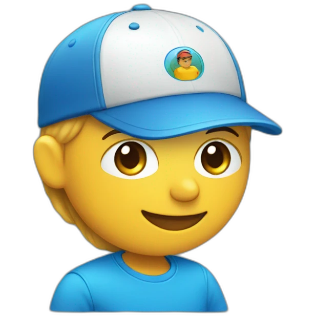 smiling face wearing a blue cap with a body wearing a blue t-shirt emoji