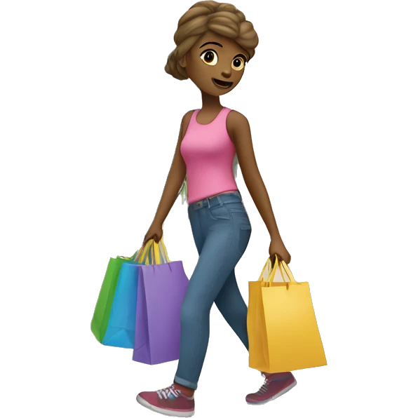 A girl walking with shopping bags coming out of the store ￼ emoji