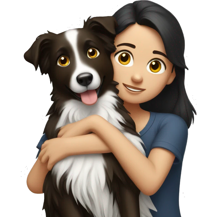 brunette hugging border collie emoji