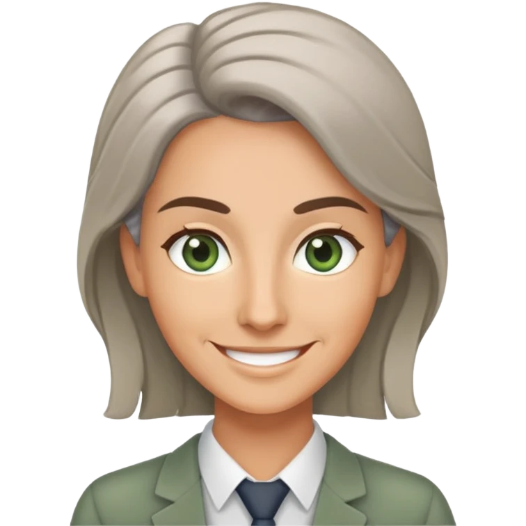 smiling English teacher with airtouch hair and grey-green eyes emoji
