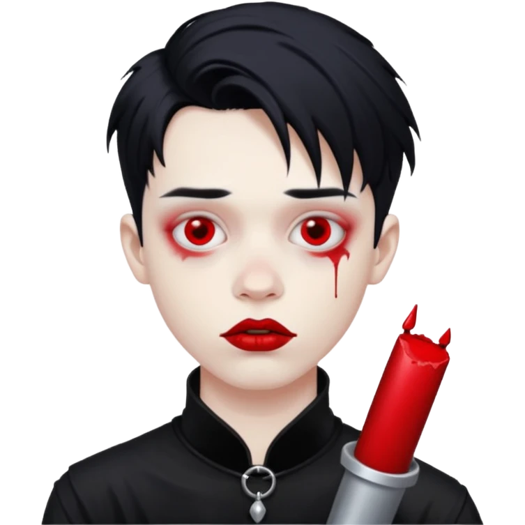 Goth boy with smeared red lipstick emoji