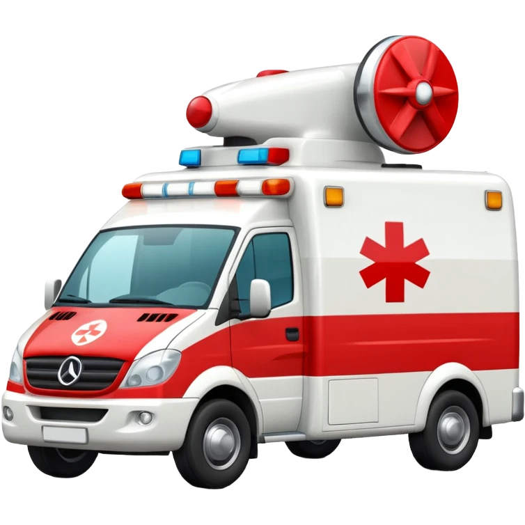 A modern white-and-red ambulance van with flashing rooftop siren.
 emoji