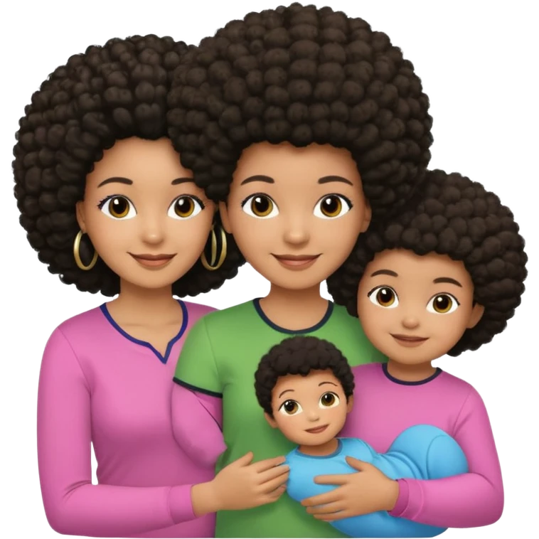 Polaroid photo with a Black woman with an afro hairstyle and a green blouse, two children: a boy with straight hair and a blue shirt, and a baby girl in a pink shirt. All are smiling. emoji