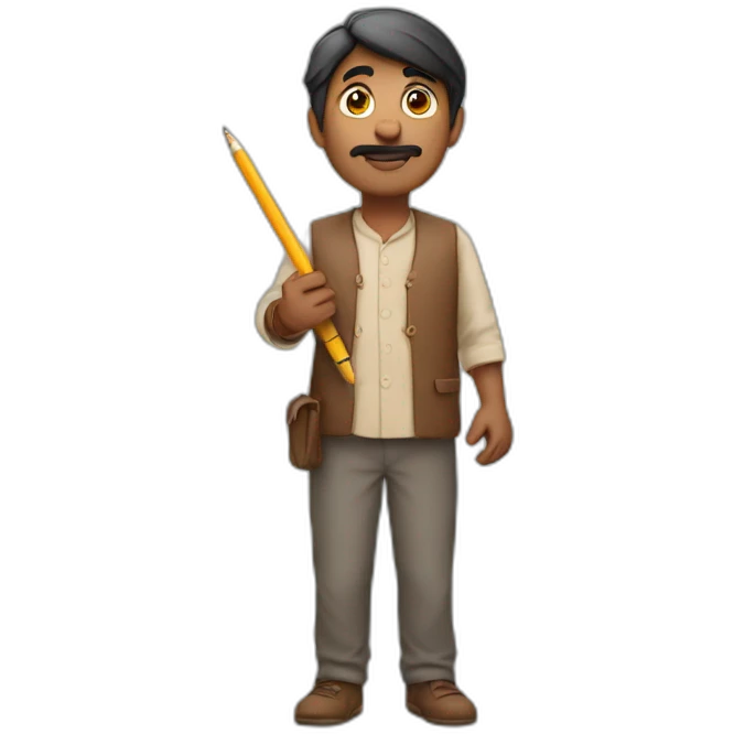 indian man holding pen in hand looking up emoji