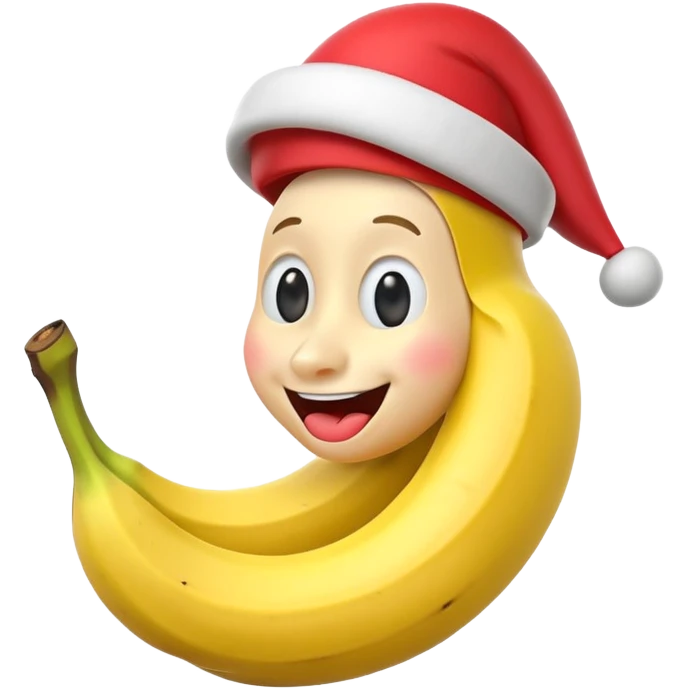 A 3D cartoon banana with a red nose and tiny hat, smiling face, playful pose, Memoji-style. emoji