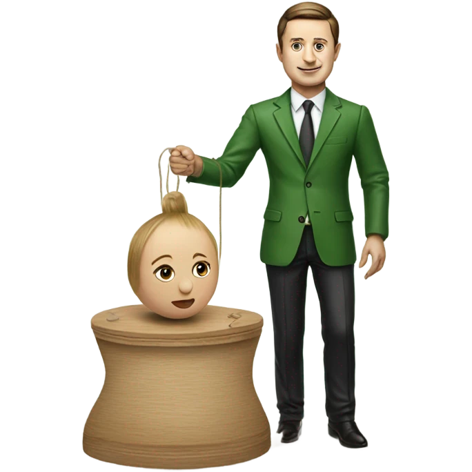 Hyper realistic Zelensky pulls the strings of a wooden doll emoji