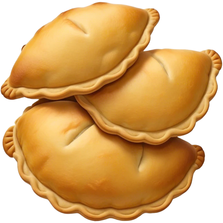 Empanadas Cinematic Realistic Empanadas Dish Emoji, depicted as crispy, golden empanadas made with cornmeal and filled with savory ingredients, rendered with rich textures and vibrant, appetizing lighting. emoji