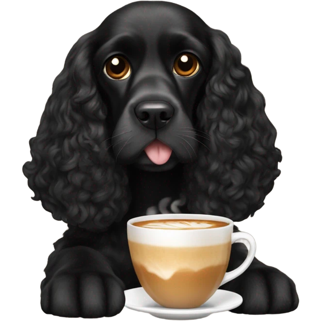 Black cocker spaniel drinking capucino emoji