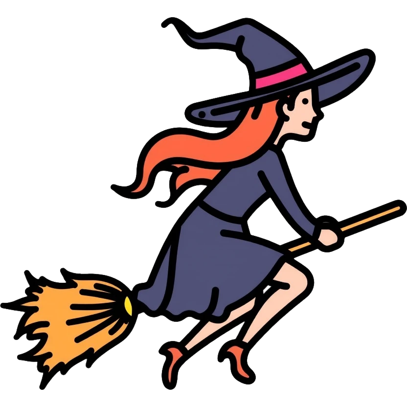 witch on a broom flying emoji