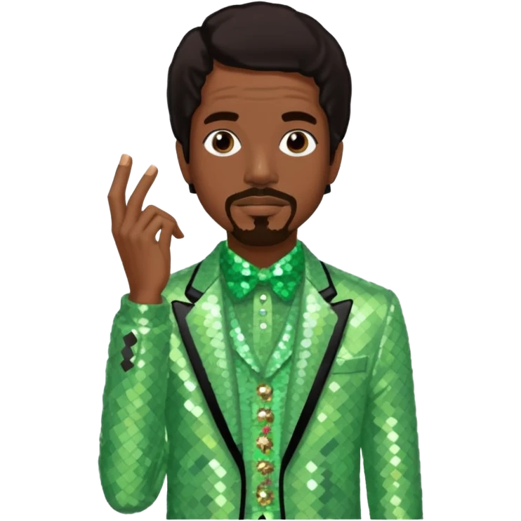 Andre 3000 from Outkast with dark brown hair, pale green sequin outfit emoji