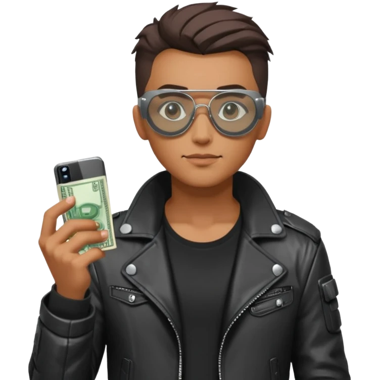 cyber punk man holding money and phone emoji